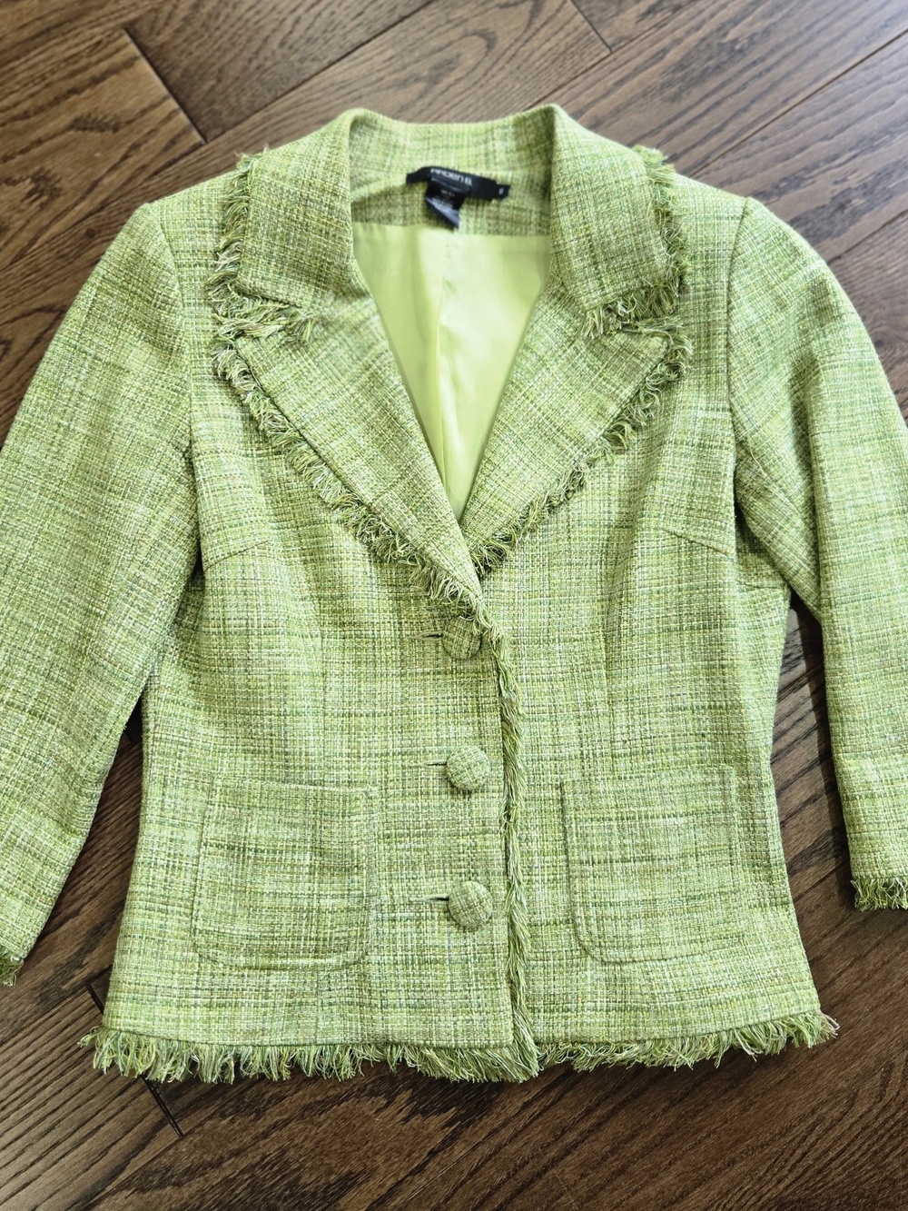 Women's Lime Fringe Tweed Blazer Jacket Size 8